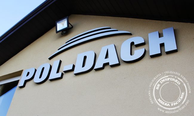 logotyp przestrzenny POLDACH styrodur plyta kompozytowa dibond szczotkowane aluminium 1