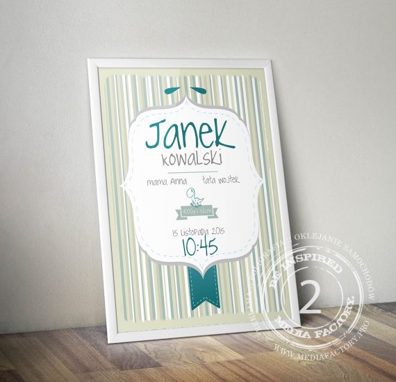 metryczka dla dziecka prezent ramka obrazek dane parametry JANEK SZABLON 2