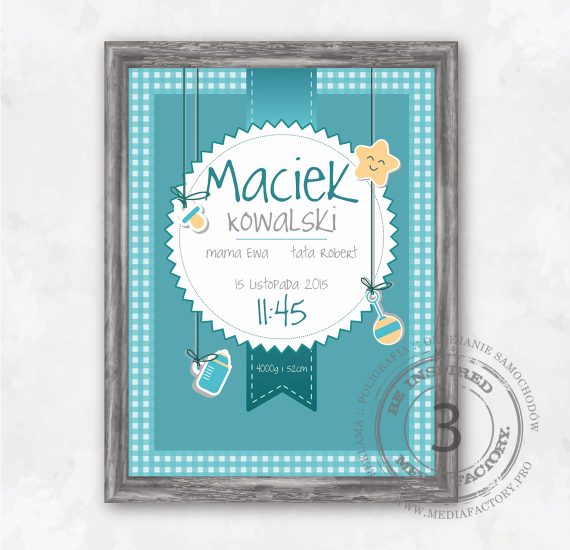metryczka dla dziecka prezent ramka obrazek dane parametry MACIEK SZABLON 3