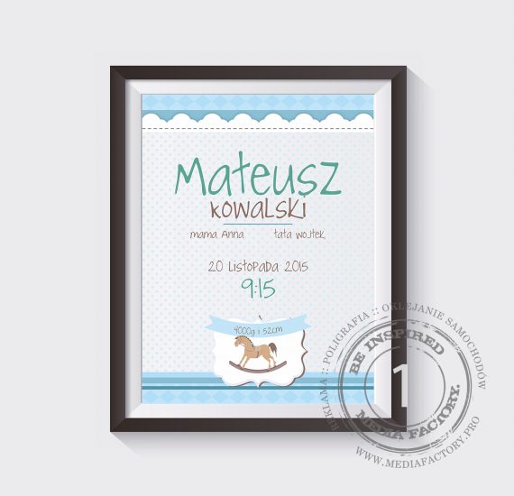 metryczka dla dziecka prezent ramka obrazek dane parametry MATEUSZ SZABLON 1