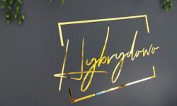 Logo 3D ze złotej lustrzanej plexi